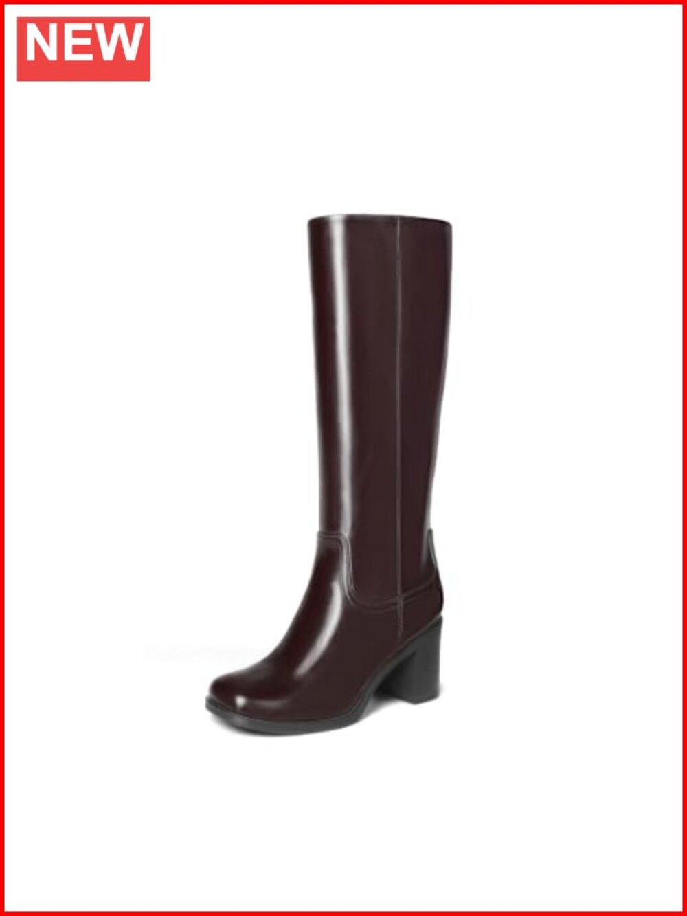 Women's Square Toe Chunky Block Heel Knee High Pull-On Boots Faux Leather